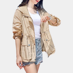 Genevieve - Lightweight Hooded Windbreaker — Khaki