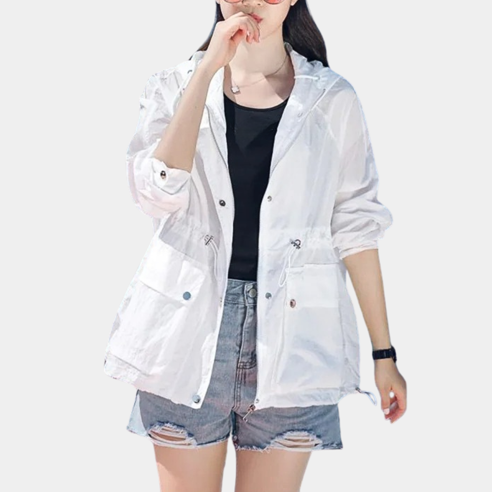 Genevieve - Lightweight Hooded Windbreaker — White
