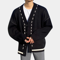 Nathaniel - Cardigan with Contrast Stitch — Black