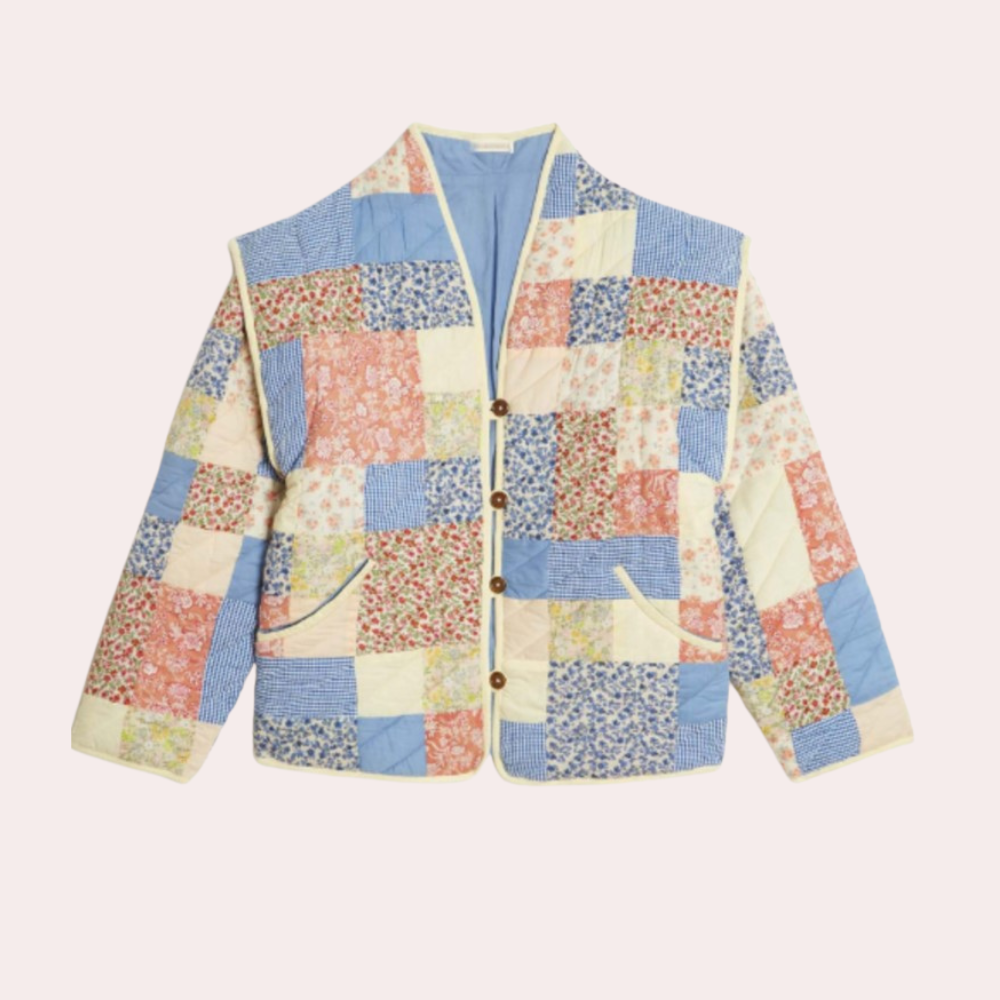 Renata - Geometric Print Bomber — Blue