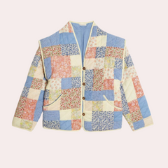 Renata - Geometric Print Bomber — Blue