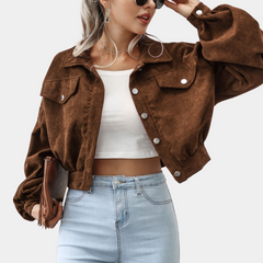 Coralie - Cropped Corduroy Jacket — Brown
