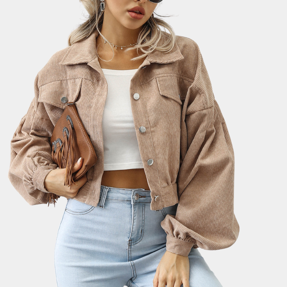 Coralie - Cropped Corduroy Jacket — Khaki