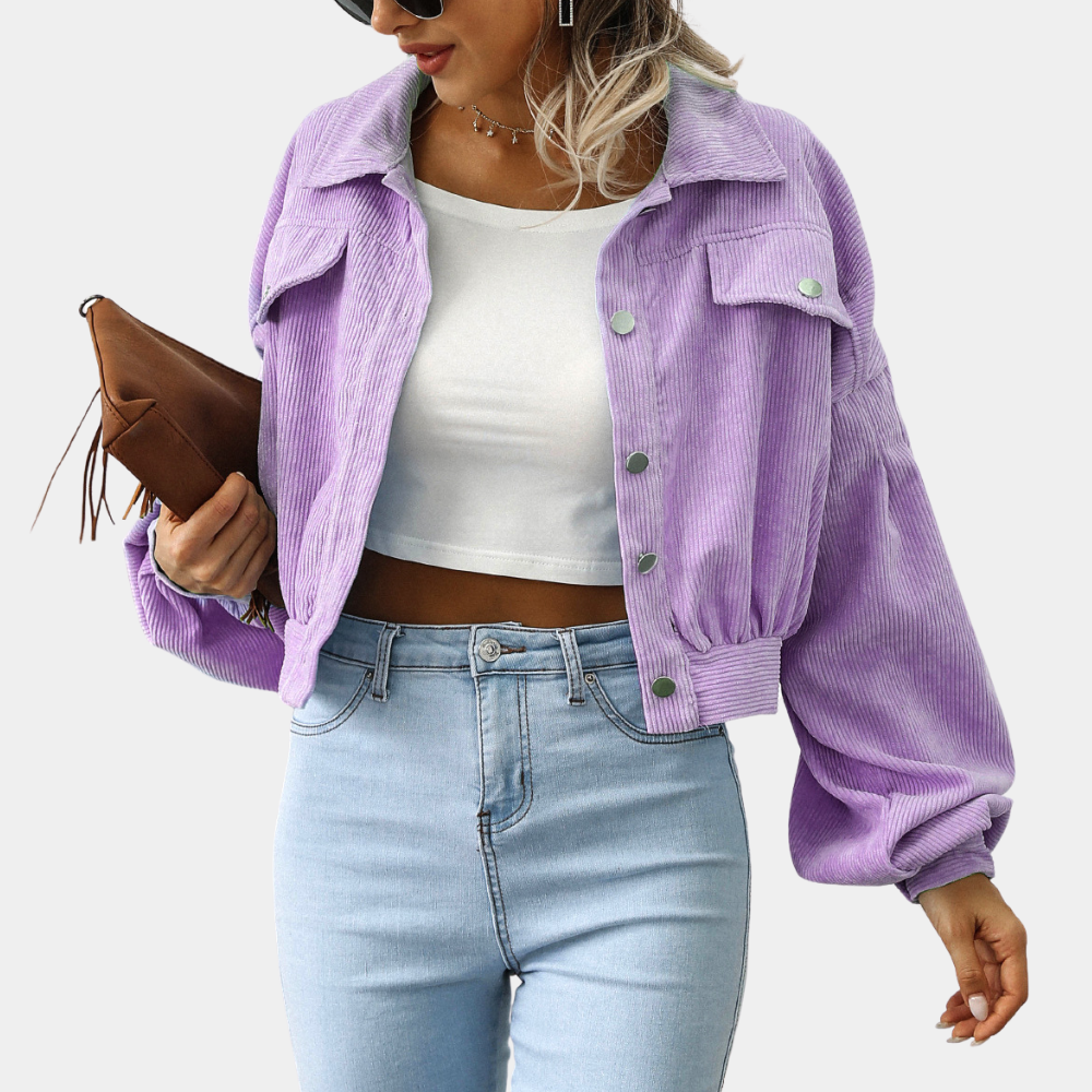 Coralie - Cropped Corduroy Jacket — Purple