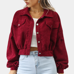 Coralie - Cropped Corduroy Jacket — Red