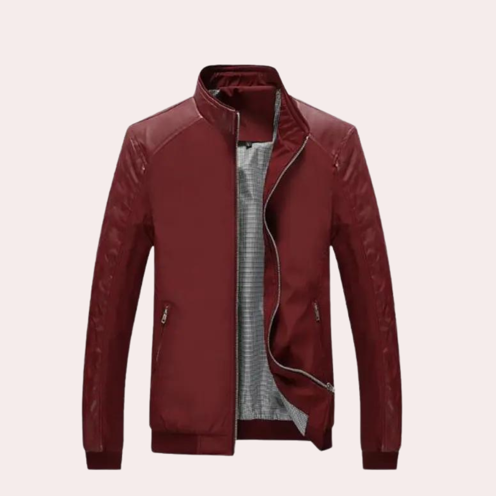 Desmond - Stand Collar Casual Jacket — Wine red