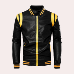Graham - Varsity Leather Bomber — Black and yellow