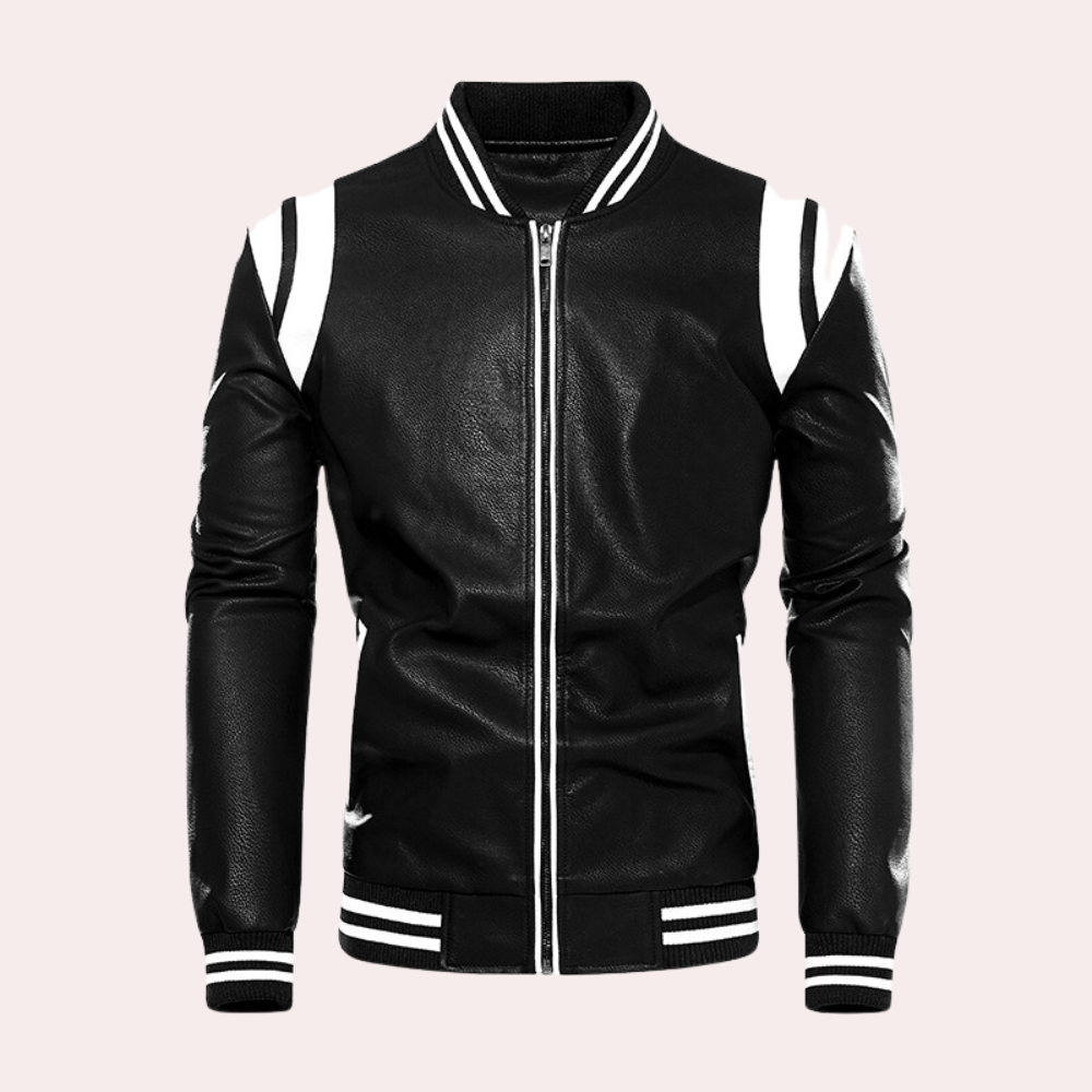 Graham - Varsity Leather Bomber — Black and white