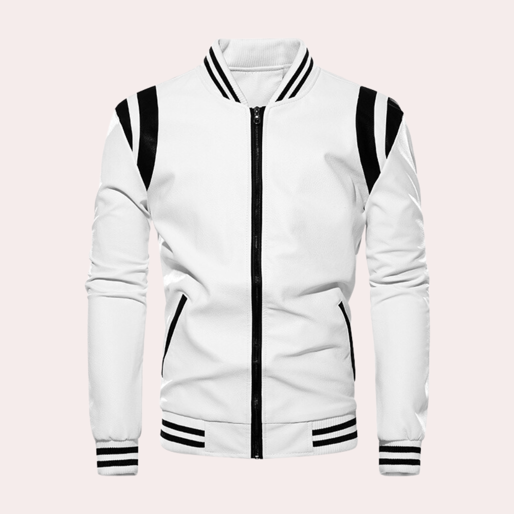 Graham - Varsity Leather Bomber — White