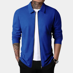 Flynn - Knit Zip Bomber — Blue