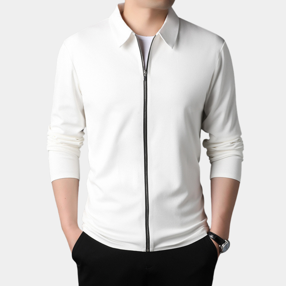 Flynn - Knit Zip Bomber — White