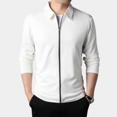 Flynn - Knit Zip Bomber — White