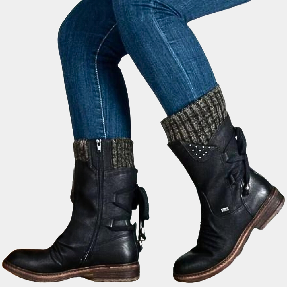 Merryn - Knit Cuff Mid Boots — Black