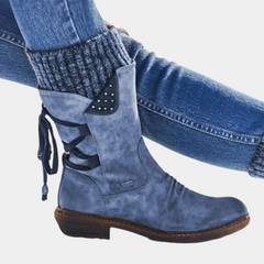 Merryn - Knit Cuff Mid Boots — Blue