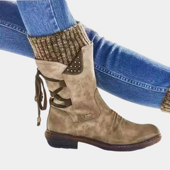 Merryn - Knit Cuff Mid Boots — Khaki