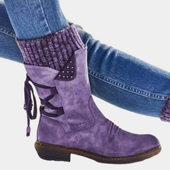 Merryn - Knit Cuff Mid Boots — Purple