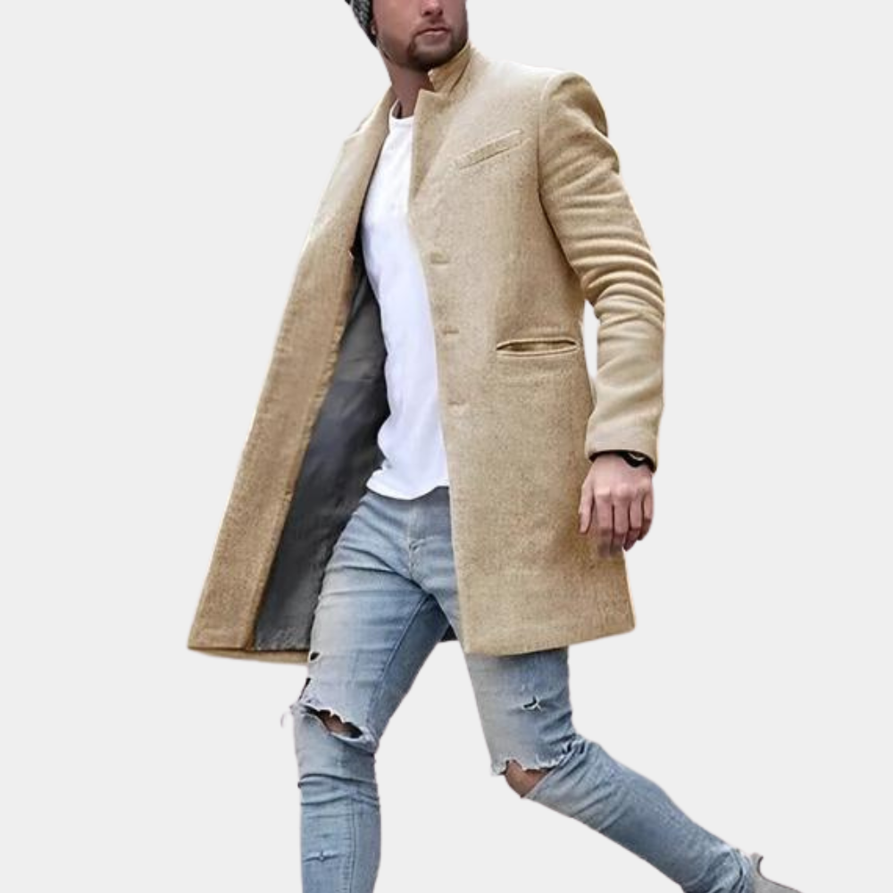 Clayton - Long Wool Coat with Lapels — Beige
