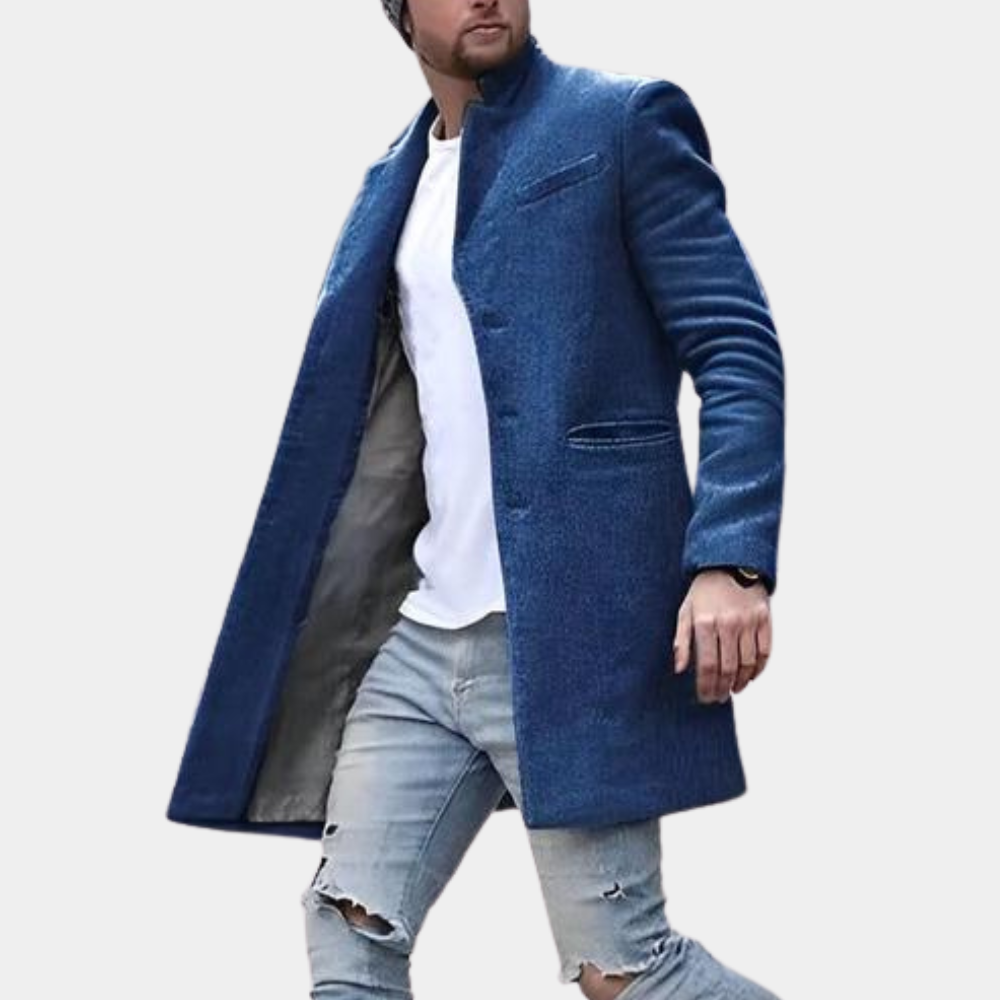 Clayton - Long Wool Coat with Lapels — Blue