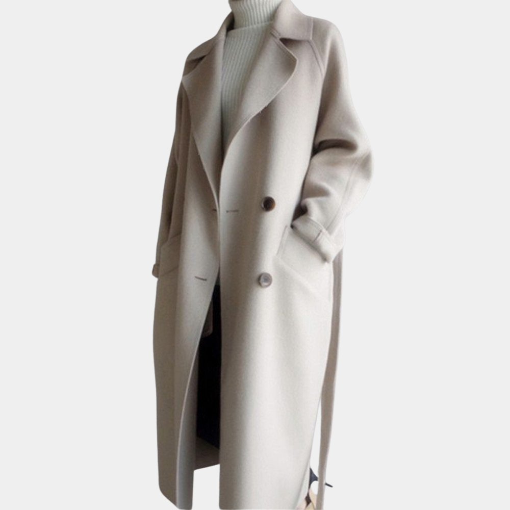 Rhonda - Long Belted Wool Coat — Beige