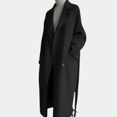 Rhonda - Long Belted Wool Coat — Black