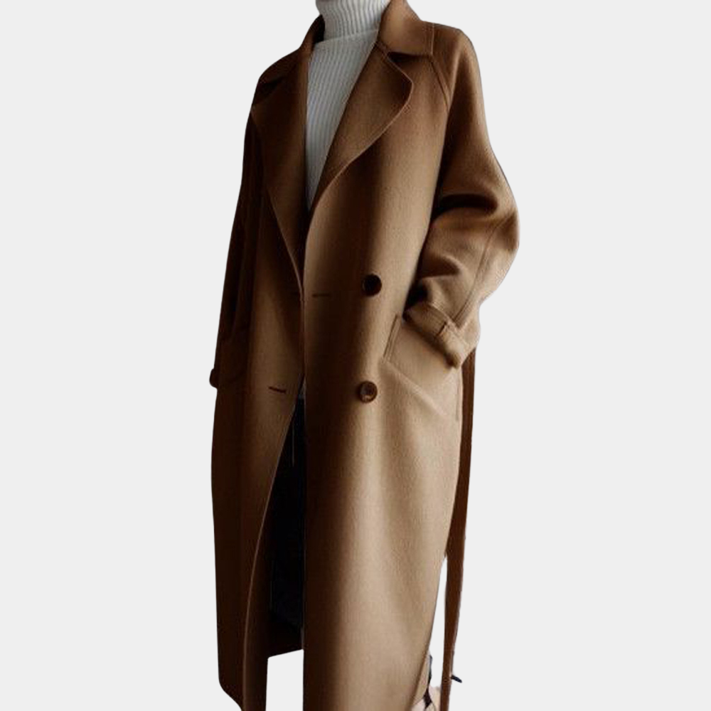 Rhonda - Long Belted Wool Coat — Brown