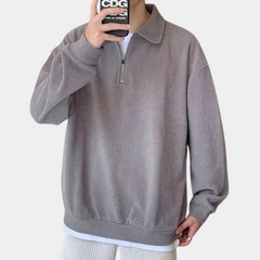 Jonathan - Ribbed Half Zip Polo Jumper — Grey