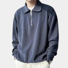Jonathan - Ribbed Half Zip Polo Jumper — Navy blue