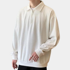 Jonathan - Ribbed Half Zip Polo Jumper — White