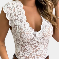Gwendolyn - Lace V Neck Top — White