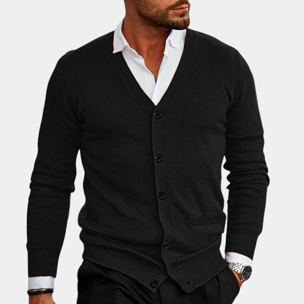 Francis - V Neck Button Cardigan — Black