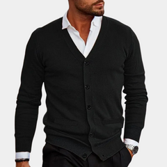 Francis - V Neck Button Cardigan — Black