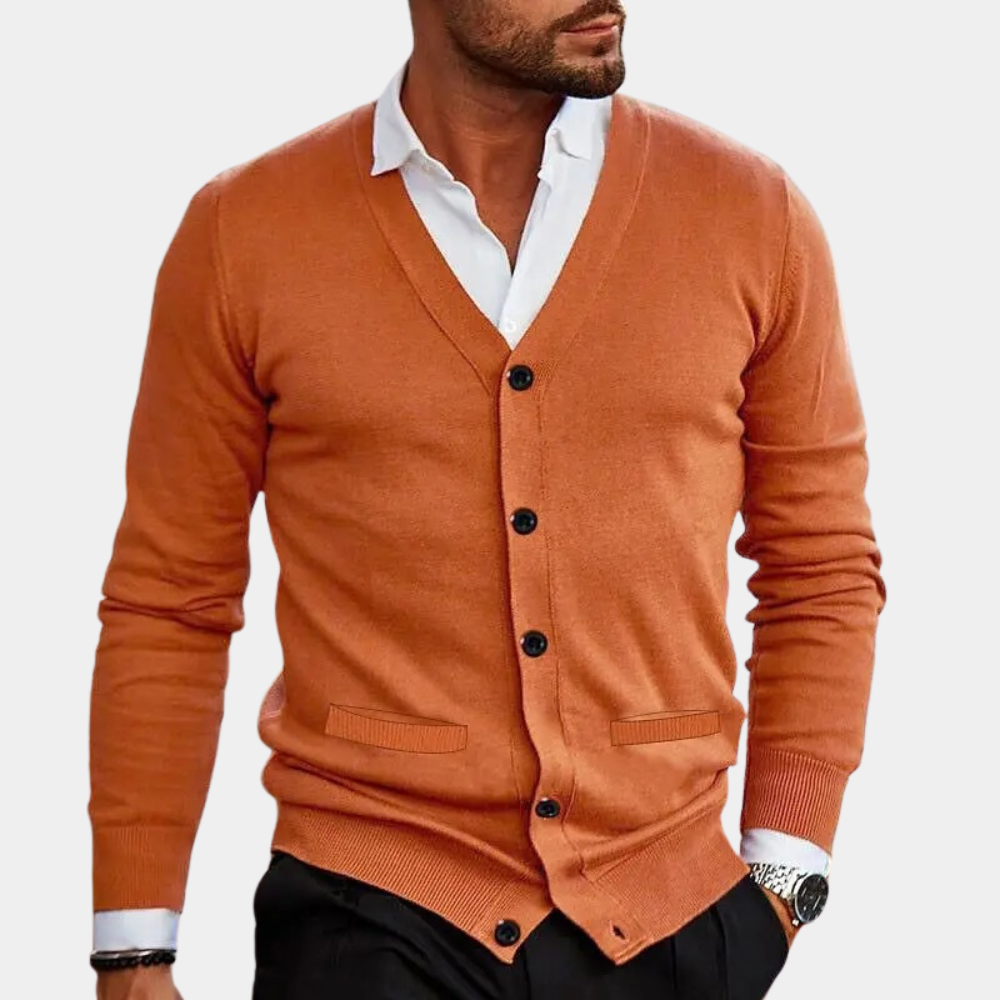 Francis - V Neck Button Cardigan — Dark brown