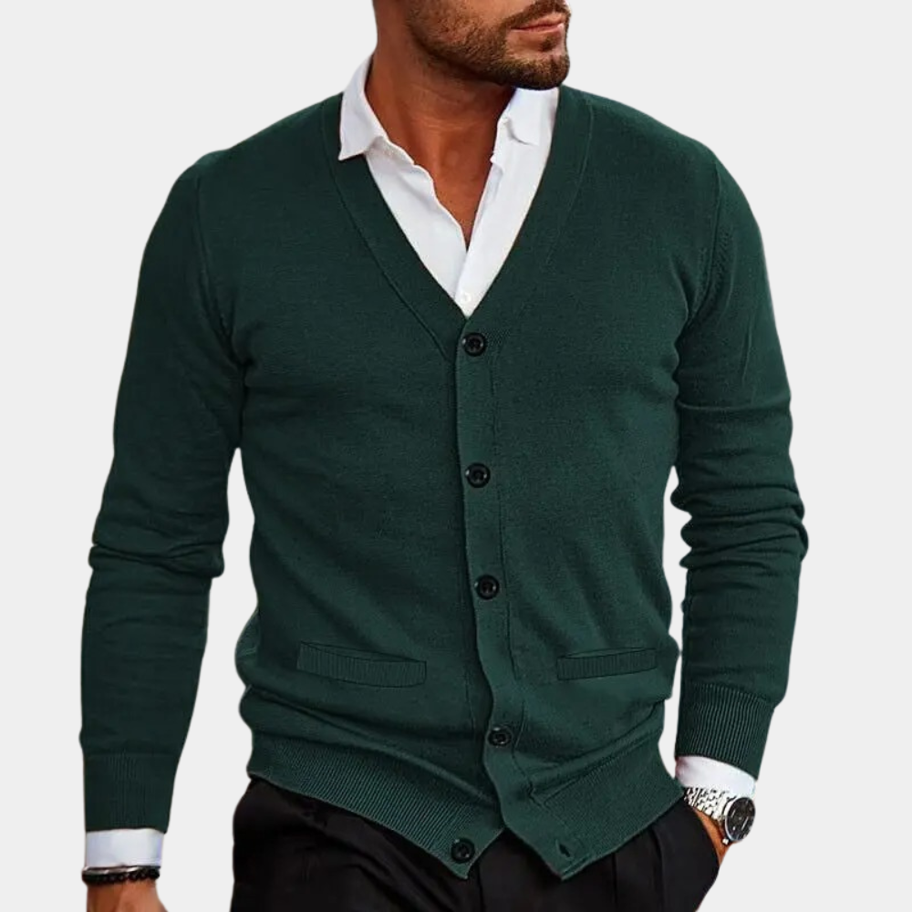 Francis - V Neck Button Cardigan — Green