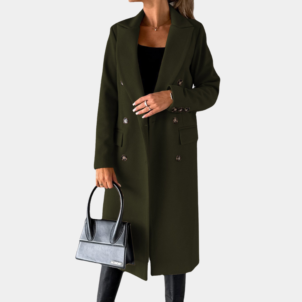 Estelle - Long Double Breasted Coat — Black
