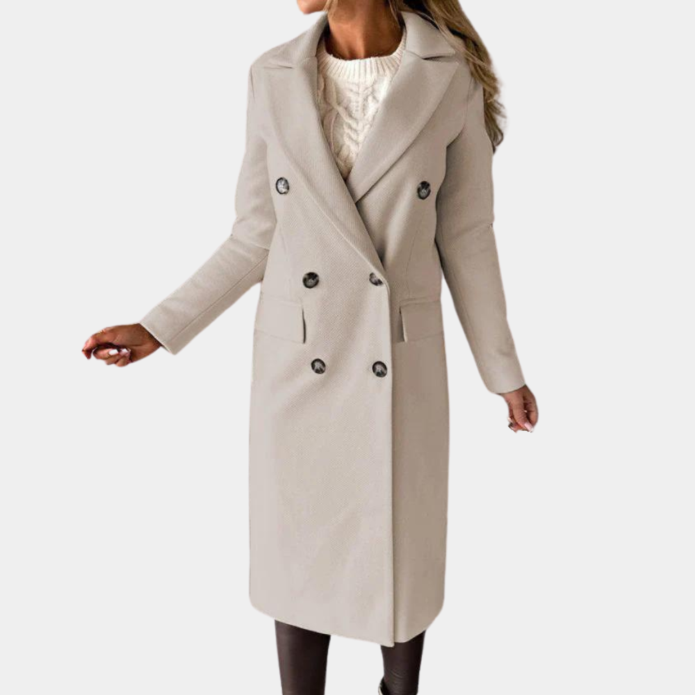 Estelle - Long Double Breasted Coat — Beige