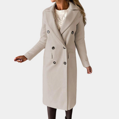 Estelle - Long Double Breasted Coat — Beige