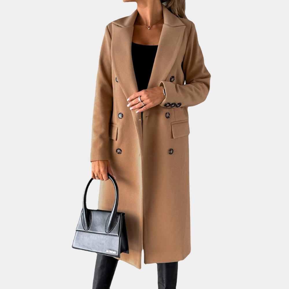 Estelle - Long Double Breasted Coat — Khaki
