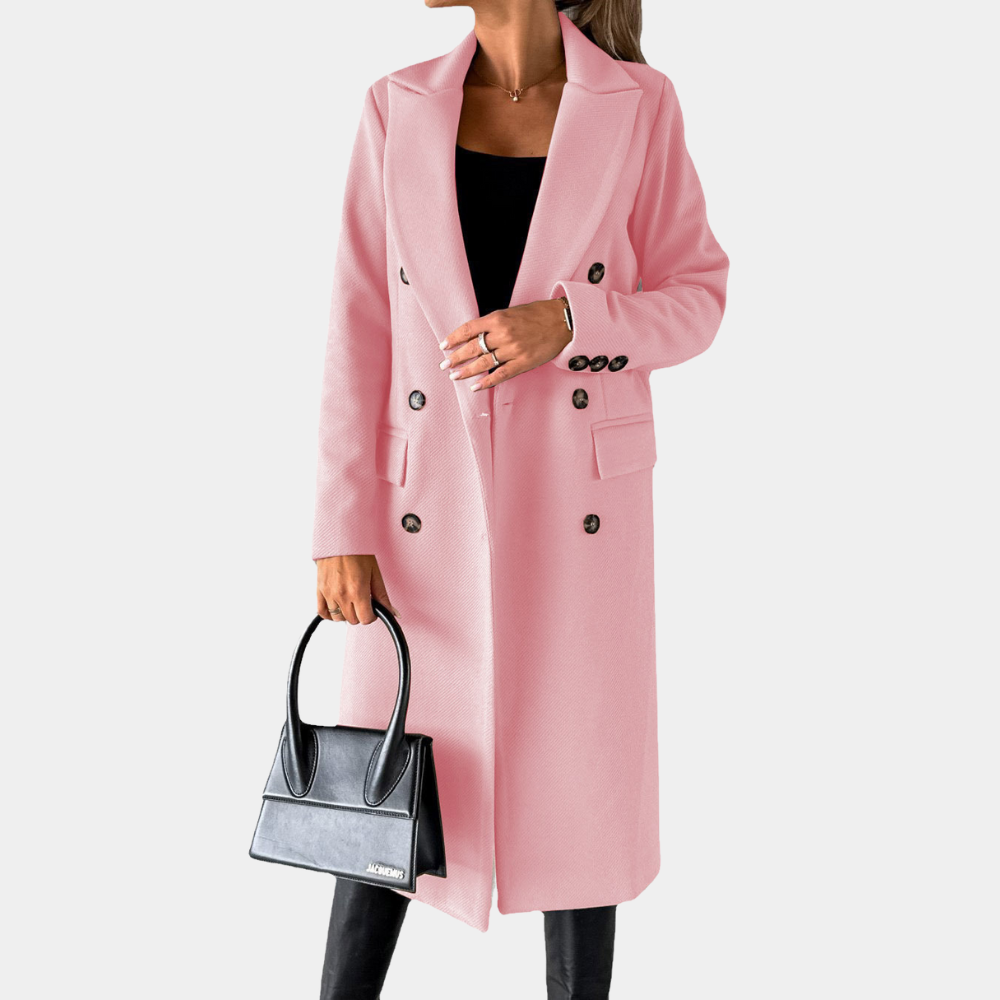 Estelle - Long Double Breasted Coat — Pink