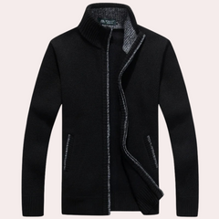 Sylvester - Zip Cardigan with Check Lining — Black