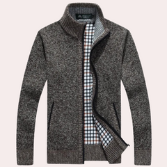 Sylvester - Zip Cardigan with Check Lining — Coffee