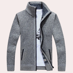 Sylvester - Zip Cardigan with Check Lining — Light grey