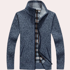 Sylvester - Zip Cardigan with Check Lining — Navy blue