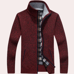 Sylvester - Zip Cardigan with Check Lining — Red