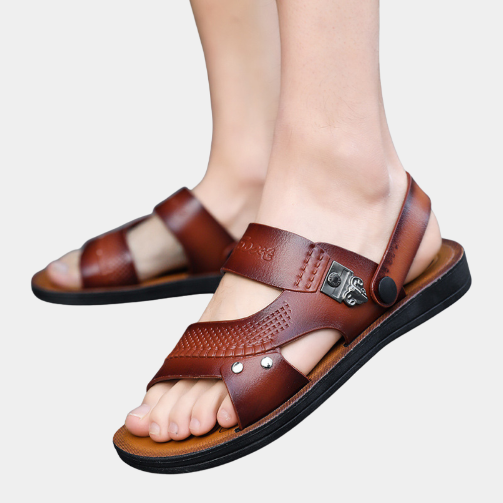 Russell - Leather Strap Sandals — Dark brown