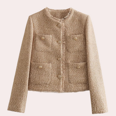 Prudence - Tweed Jacket with Pearl Buttons — Khaki