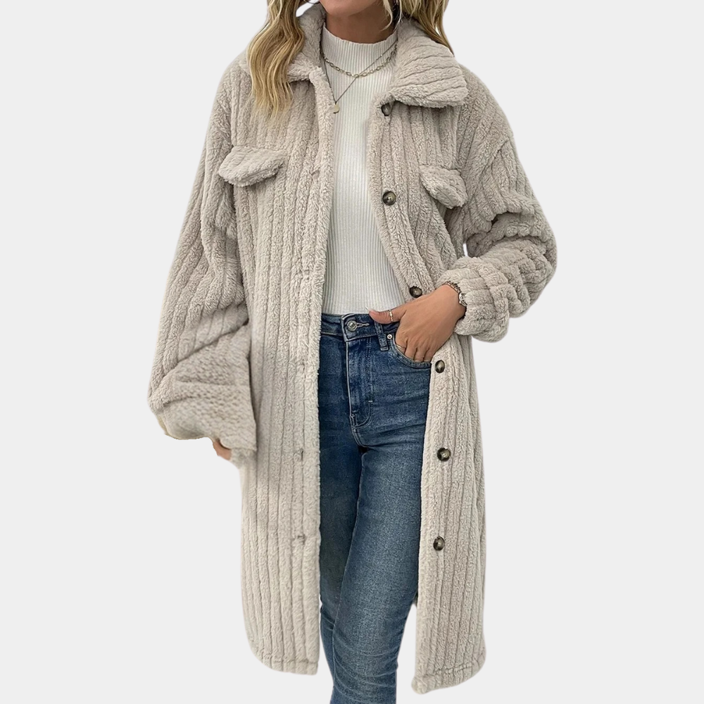 Celeste - Teddy Long Cardigan Coat — Apricot