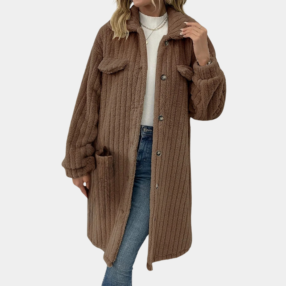 Celeste - Teddy Long Cardigan Coat — Brown