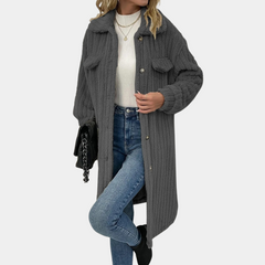 Celeste - Teddy Long Cardigan Coat — Dark grey