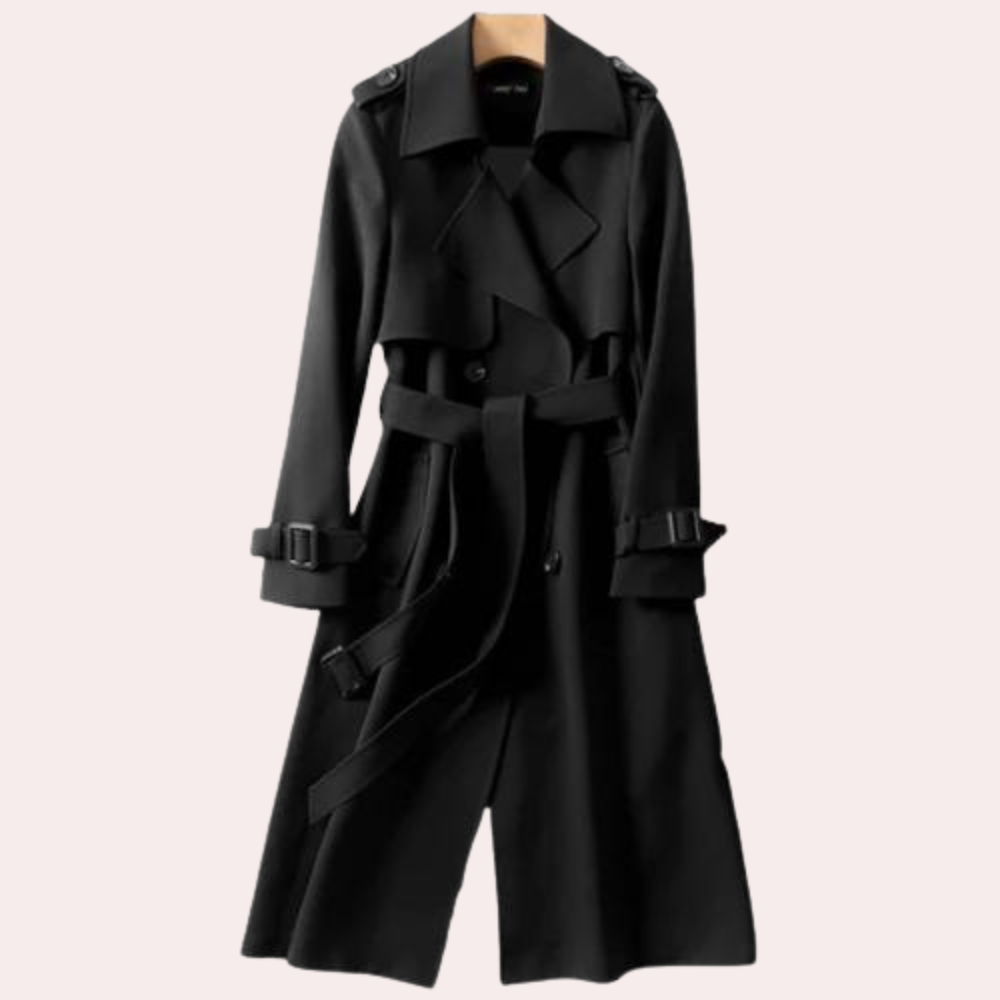 Isabella - Wool Trench Coat with Belt — Black