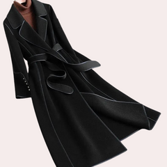 Pauline - Long Coat with Bow Details — Black